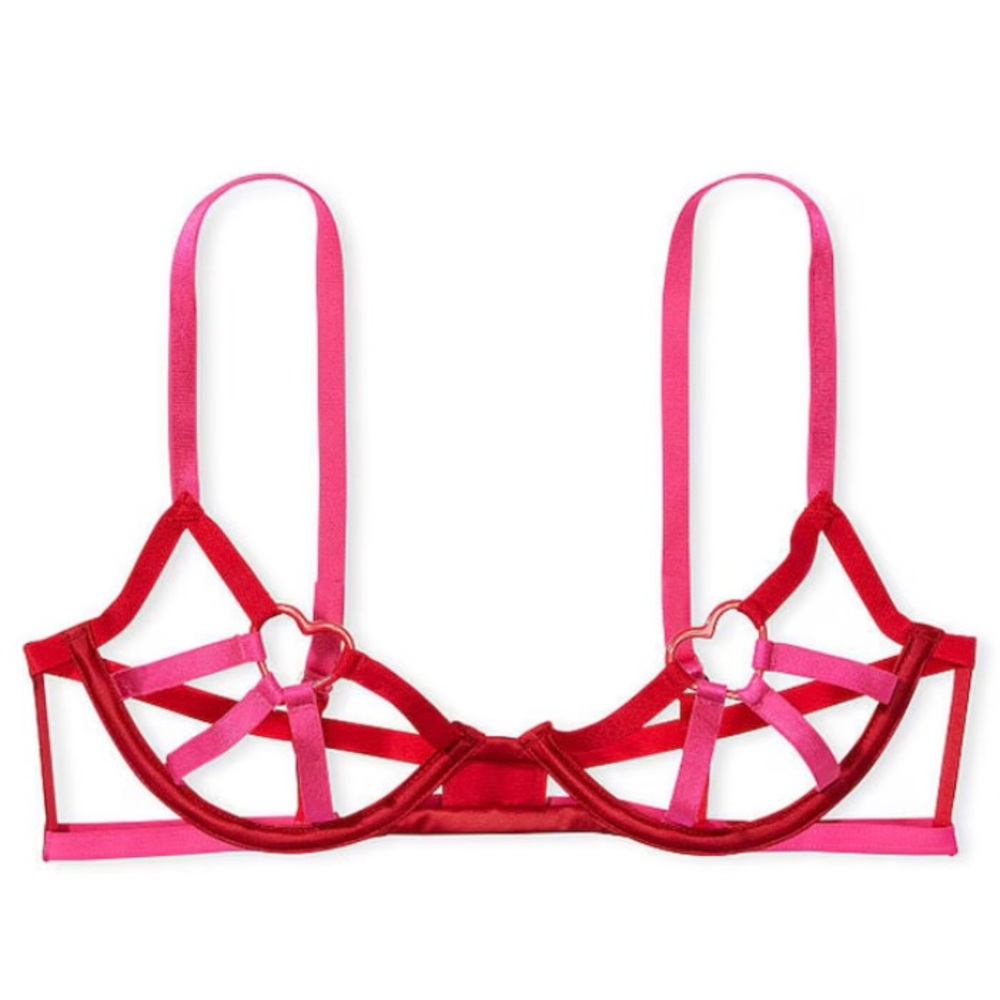 Victoria secret Strappy Heart Accent Red & Pink Underwire Bra